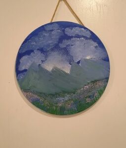 Circular Blue and Green Mountain Painting
